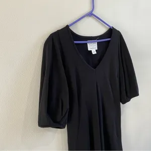 Anthropologie Velvet Puff Sleeve V-Neck Black Cotton Mini Dress Size Small‎ thumbnail 7