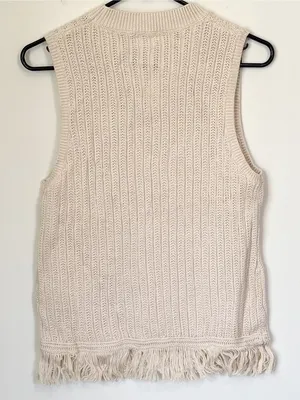 NWT J. Crew Tan Cream Fringe Sleeveless Sweater - Size: Small thumbnail 5