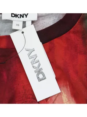 NWT DKNY Abstract-Print T-Shirt Logo P5EHXWNA June Brush Stroke Red Multi XS thumbnail 10