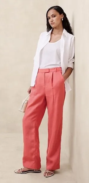 Banana Republic Lina Straight Linen Pant Coral High Rise‎ Relaxed 6 882876-04 thumbnail 1