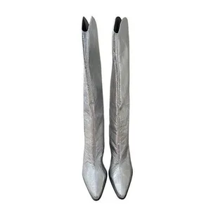 Steve Madden Croft Metallic Silver Western Knee High Pointed Toe Boots 6.5M thumbnail 5