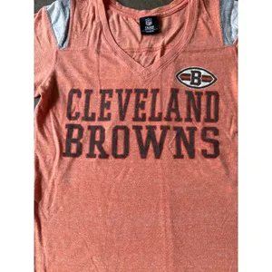 NFL Women's "Cleveland‎ Browns" Orange V Neck Short Sleeve Tee Size Medium thumbnail 3