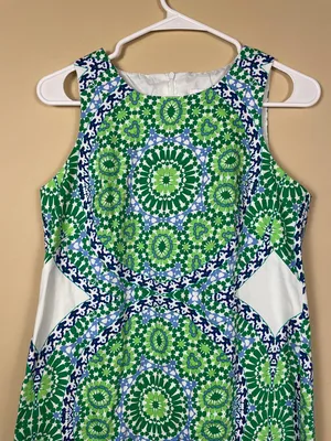 London Times Women’s Geometric Pattern Green Blue White Tank Shift Dress thumbnail 2