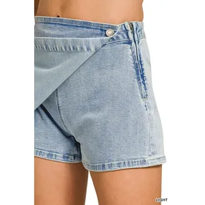 Zenana Wrap Front Denim Skort - Medium thumbnail 5