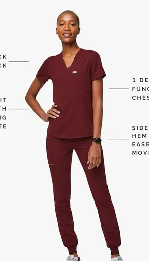 FIGS Set Stylish burgundy scrub with top and jogger pants nurse scrubs thumbnail 17