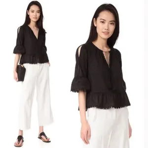 Madewell Peekaboo Pom-pom Top-Black thumbnail 3