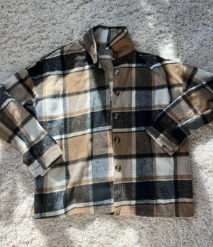 Cream & brown plaid button up jacket Multiple Size M thumbnail 1