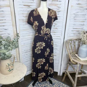 J. CREW VINTAGE Women's 6 Floral Wrap Maxi Dress Flutter Sleeve Brown 90s Y2K thumbnail 4