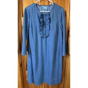 Draper James NWOT Chambray Ruffle Shift Dress Blue Denim 3/4 Bell Sleeve SZ Z SZ thumbnail 2