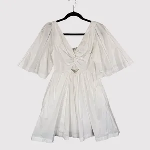 Abercrombie Fitch Dress White Mini V Neck Cutout Poplin Coastal Cowgirl Small thumbnail 2