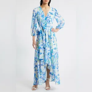 NWT Eliza J Size 10 Floral Long Sleeve Ruffled Hi Low Maxi Dress Party Wedding thumbnail 2