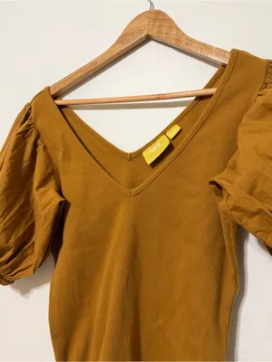 Anthropologie Puff Sleeve Blouse Size Small Ribbed Top thumbnail 4