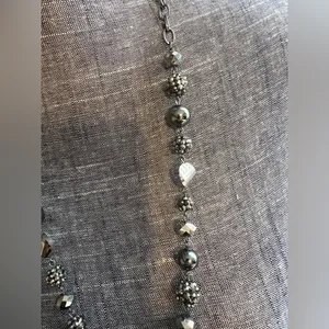 Boutique Gunmetal Crystal & Beaded Long Chain Statement Necklace NWT New thumbnail 2