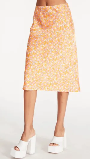 Steve Madden orange floral midi skirt thumbnail 1