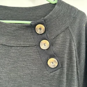 We The Free Size Large Sweater Dark Gray Button Accent‎ Long Sleeve Scoop Neck thumbnail 4