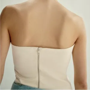 ZARA ivory white satin asymmetrical wrap zipper back strapless tube top thumbnail 2