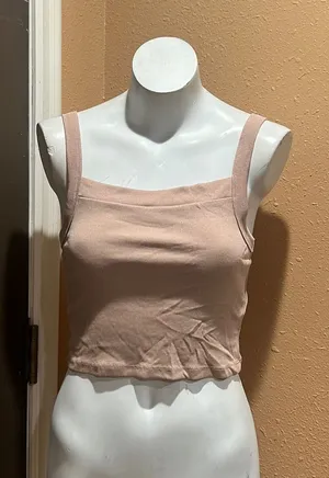 Zara beige spaghetti strap crop top thumbnail 1