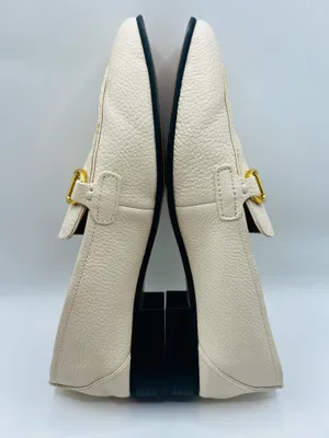 Mango MNG Leather Horsebit Loafers Ivory Pebbled Gold Bit Classic Preppy Quiet Luxury Slip On US 6 thumbnail 8