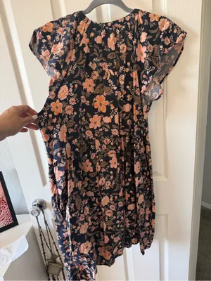 Old Navy Floral Flutter Sleeve Tiered Midi Dress Navy Peach Size XL thumbnail 9
