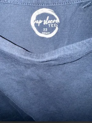 Next Navy Blue Cap Sleeve Cotten T-shirt thumbnail 5