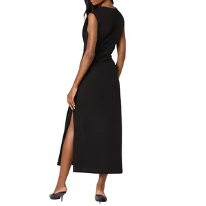 ASTR The Label NWT -747 Drape Sleeveless Midi Dress‎ Black Ruched Womens Large thumbnail 2