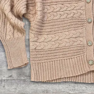 A Love Story Cable Knit Cardigan Women M Dolman Sleeve Rhinestone Button Sweater thumbnail 3