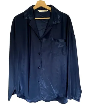Victoria's Secret lightweight navy button down pajama top women's size large‎ thumbnail 1