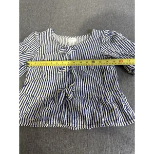 Japna Blue White Striped Tie Front Bow Puff Short Sleeve Square Neck Blouse M thumbnail 7