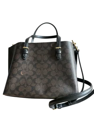 Coach Mollie Tote 25 in Signature Canvas Walnut Black CV965 Crossbody thumbnail 6