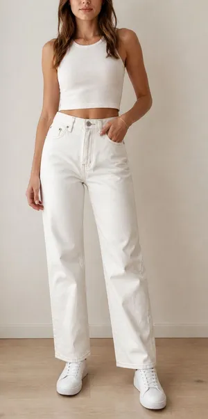 BDG Women's Cowboy Jeans Ivory High Rise Straight Leg Cotton Size 28 thumbnail 1
