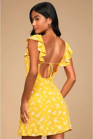 Lulus Yellow Floral Mini Dress Mustard thumbnail 2