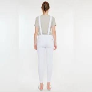 KanCan Minimalist White‎ Distressed Adjustable Stretch Topanga Overalls Size Med thumbnail 5