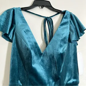 NWT After Six Lux Velvet V-Neck Maxi‎ Low V-Back Flutter Sleeves Dress 0 thumbnail 6