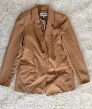 The Drop Blake Long Blazer in Praline, Size XS Tan thumbnail 1