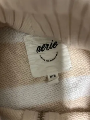 Aerie Half Zip Sweatshirt Striped Cream/White Size M thumbnail 4