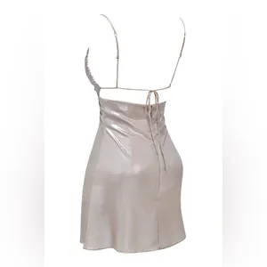 NWT House of CB Lucilla Beige Shimmer Mini Dress Size XS Romantic Sexy thumbnail 5
