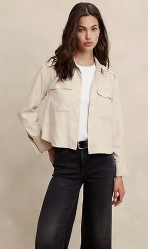 Banana Republic Vegan Suede Cropped‎ Shirt Oversized Utility Jacket Beige XS thumbnail 1