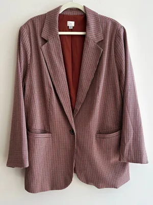 a new day Women’s Oversized Fall Blazer, Brown Plaid, Size XXL thumbnail 2