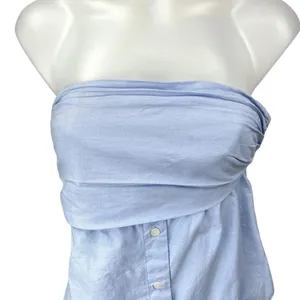 Zara Blue Sleeveless Strapless Pleated Button Front Poplin Tank Top Blouse XS thumbnail 3