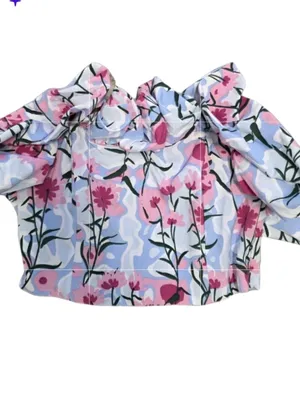 Entro Womens Tube Top Crop Size Large Floral Ruffled White Pink Blue Wedding Feminine thumbnail 4
