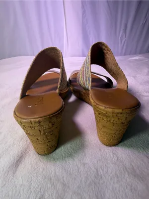 Women's Neutral Beige Cork Wedge Slide Sandals thumbnail 8