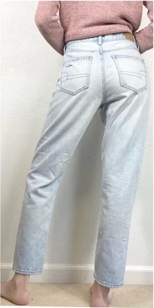 American Eagle Light Wash Denim High Rise Distressed Mom Jeans thumbnail 1