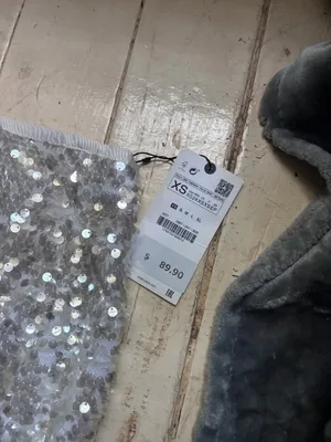 Vintage Zara Sequinned Shimmering Midi Skirt - White, GREY thumbnail 3