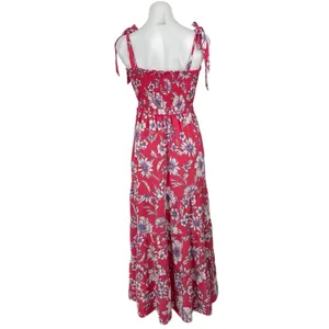 Love & Piece Pink Floral Tiered Smocked Sleeveless Tie Strap A Line Maxi Dress S thumbnail 4