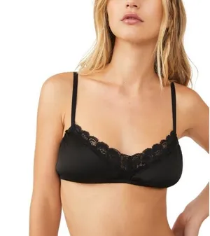 Free People She Lace & Satin Bralette In Black Size Large thumbnail 1
