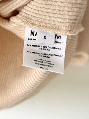 NAADAM Tan Ribbed Short Sleeve Top Cashmere Blend Slightly Cropped Loose Fit thumbnail 4