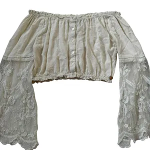 Kendall & Kylie Ivory Boho Bohemian Embroidered Crop Top Women Sz Small | 42-23 thumbnail 1