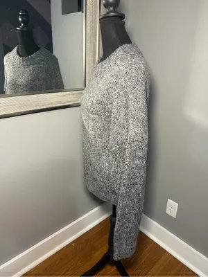 White Fox Wool Blend Marled Chunky Knit Boho Minimalist Grey Sweater L/XL thumbnail 3