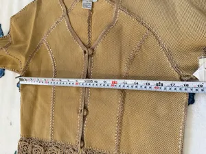 SMH Boutique Tan Perforated Leather Crochet Flower Jacket Boho Western NWT Small thumbnail 8