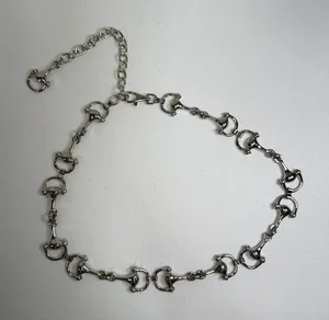 Horsebit Equestrian Belt Chain Silver Adjustable Metal Link Classic Preppy Femme thumbnail 1